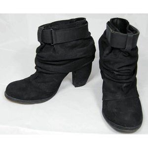 LD Tuttle Black Suede Ruched Ankle Booties with strap Size 37.5